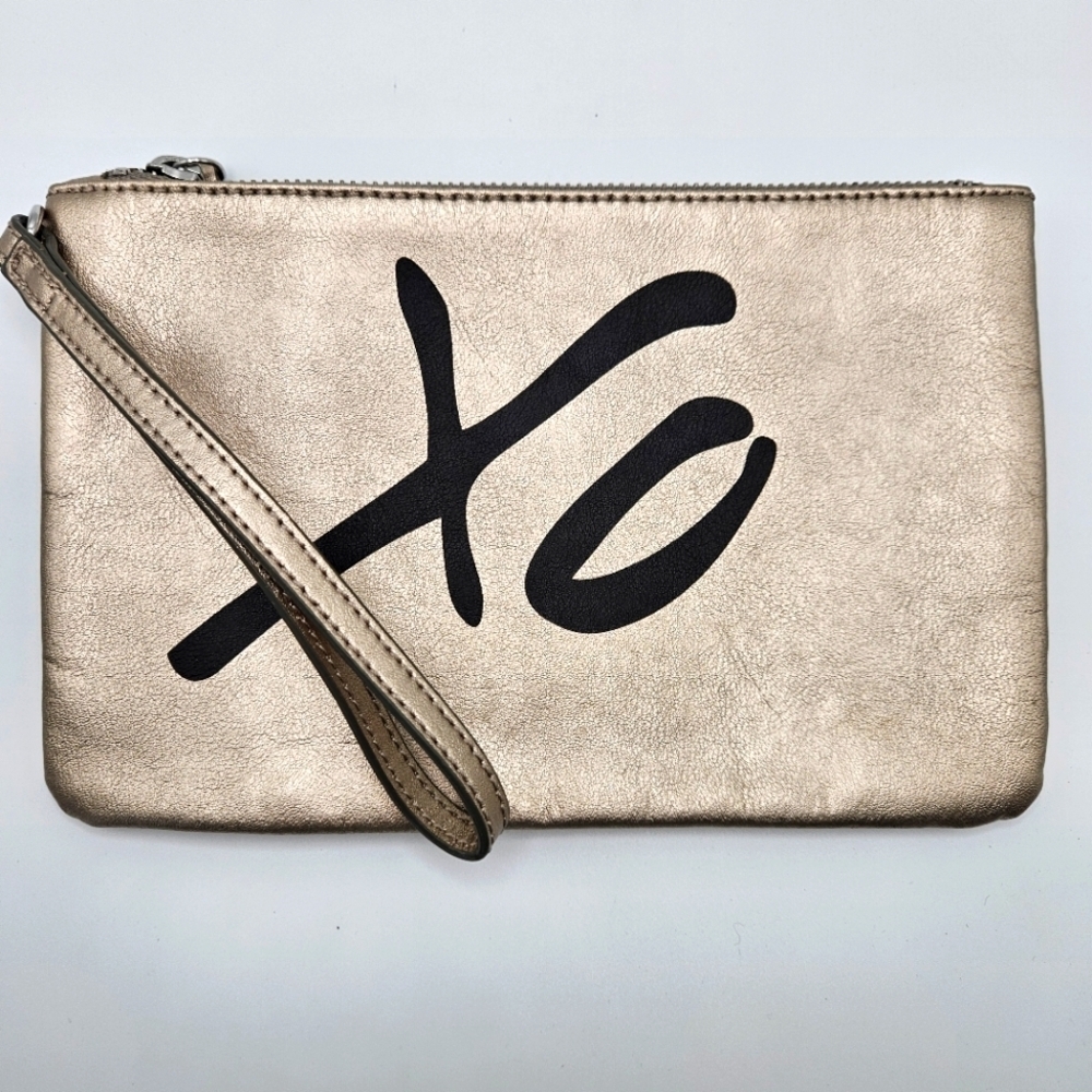 Banana Republic XO Love the Present Gold Leather Clutch Wristlet Bag